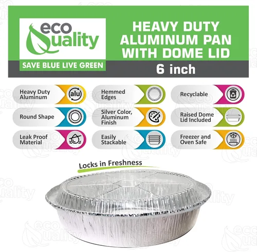 Miniatura 3 de EcoQuality Sartenes redondos de papel de aluminio de 6 pulgadas con tapas transparentes, recipientes desechables con paredes plegables para hornear