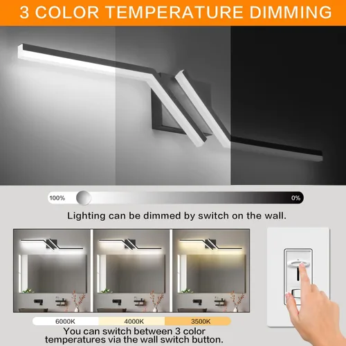 Miniatura 2 de Luz de tocador de baño negra de 32 pulgadas, LED moderna, 3CCT, regulable, 24 W, luminarias de baño sobre espejo 3000 K/4500 K/6000 K, 3