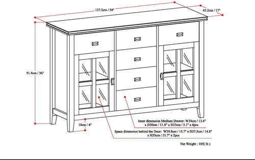 Miniatura 3 de SIMPLIHOME Artisan Buffet - Aparador de 3 puertas de madera maciza de 54 pulgadas de ancho en gris envejecido, gabinete de almacenamiento