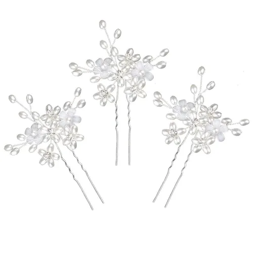 Miniatura 7 de Elegantes horquillas para el pelo de boda con perlas, accesorios de cristal floral flexibles para mujeres nupciales, paquete de 3 (dorado)