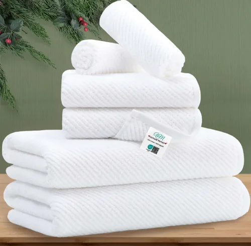 Miniatura 70 de VOOVA & MOVAS Toallas de baño amarillas – 100% algodón Secado rápido Peso Gruesas Suave, juego de 6 toallas de baño, 2 toallas grandes de 30