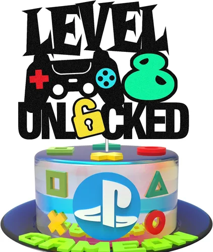 Miniatura 9 de Level 7th - Letrero desbloqueado para decoración de pastel de feliz 7º cumpleaños, decoración de pastel de nivel séptimo para controlador