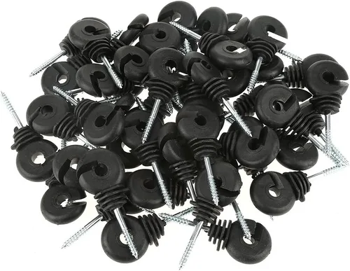 Aislador de anillo de rosca, 50 unidades/juego de aislador de anillo tipo tornillo negro para accesorios de valla eléctrica para postes de madera,