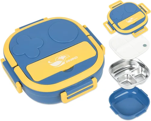 Miniatura 2 de Pequeña mini caja Bento o caja de aperitivos con 3 compartimentos extraíbles de acero inoxidable y cubiertos para bebé de 0 a 24 meses, a prueba