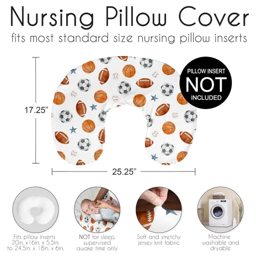 Miniatura 6 de Sweet Jojo Designs Funda de almohada de lactancia de niño de fútbol marrón y blanco, funda de almohada para lactancia materna, funda de almohada