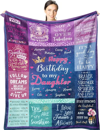 Regalos de cumpleaños para hija, manta de 60 x 50 pulgadas, ideas de regalo de feliz cumpleaños para niñas, decoración de fiesta de cumpleaños de