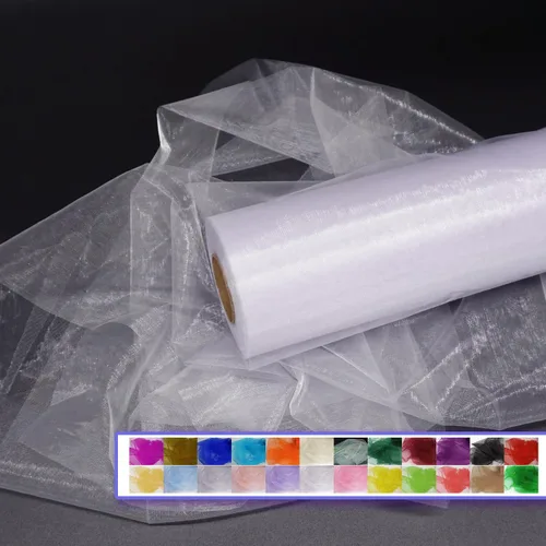 Miniatura 20 de Rollos de tela de tul de organza, organza cristal de 12" por 50 yardas (150 pies), carrete de malla de nailon transparente sedoso y brillante