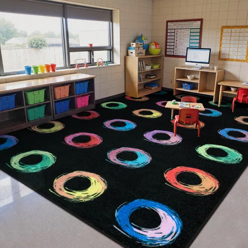 Miniatura 12 de STARUIA Alfombra de aula con cara sonriente de planeta, 5 x 7.6 pulgadas, alfombra educativa circular para aula, preescolar, guardería, alfombra