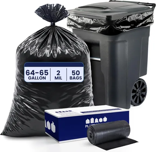 Plasticplace Bolsas de basura negras resistentes de 64-65 galones para Toter │ Bolsas de basura negras resistentes │ 50 x 60 pulgadas (50 unidades)