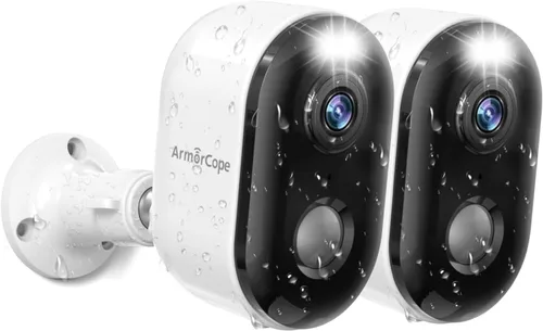 Cámaras de seguridad Armorcope inalámbricas para exteriores, alimentadas por batería 2K con visión nocturna a color, detección de movimiento AI,