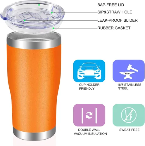 Miniatura 3 de VEGOND Vaso de acero inoxidable de 20 onzas con tapa y pajita, aislado al vacío, taza de café de viaje de doble pared (negro, paquete de 6)