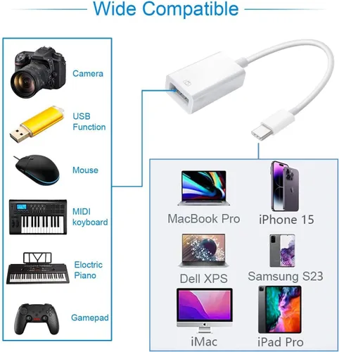 Miniatura 7 de Adaptador USB-C a USB para iPhone 15, 16, 17, MacBook Pro Air 2025, iMac iPad mini Pro, compatible con convertidor de cable USB OTG certificado MFi
