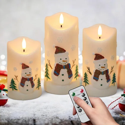 Miniatura 12 de Eldnacele Vela de cristal sin llama de Papá Noel con temporizador remoto, funciona con pilas, velas LED parpadeantes, paquete de 3 velas de Navidad