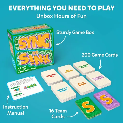 Miniatura 6 de Sincronizar o hundir: divertido juego de cartas familiar para niños, adolescentes y adultos, desafío de pareja de ritmo rápido, divertido favorito