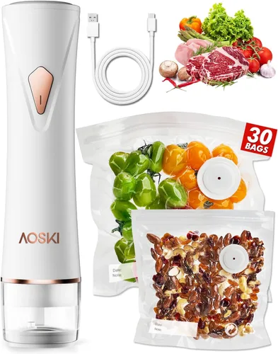 Miniatura 9 de Sellador al vacío compacto preservar para alimentos: máquina selladora al vacío portátil de mano + 3 recipientes de vidrio al vacío + 30 bolsas