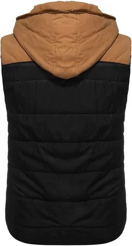 Miniatura 66 de WENKOMG1 Chaleco con capucha con doble cremallera para hombre, abrigo de color sólido, abrigo cálido y grueso, sin mangas, chaqueta suelta