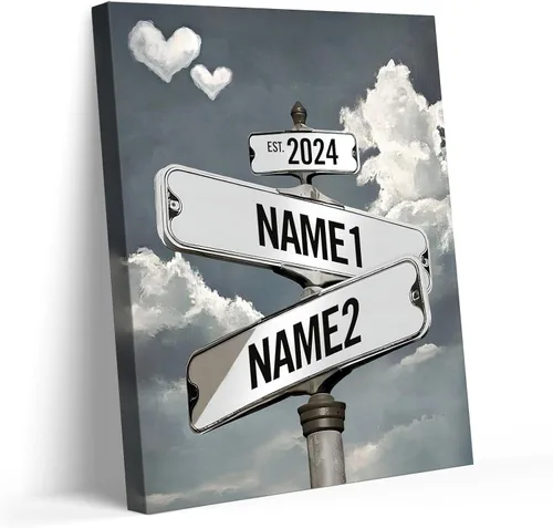 Miniatura 37 de Impresiones en lienzo personalizadas: letrero de calle Crossroads para parejas, arte de pared, nombres y fechas, regalo personalizado, impresión