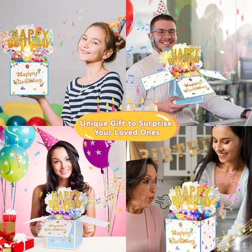 Miniatura 6 de Tarjetas de cumpleaños número 26 con luces, música y velas, tarjetas de felicitación de feliz cumpleaños emergentes en 3D para niñas y amigos de 26