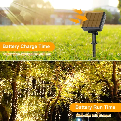 Miniatura 3 de Guirnalda de luces solares extralargas de 288 pies, 800 LED, paquete de 4, 72 pies, 200 luces LED parpadeantes para exteriores, impermeables, 8