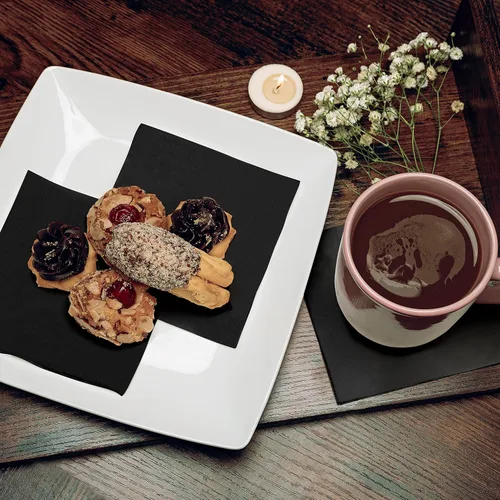 Miniatura 4 de Paquete de 500 servilletas de cóctel de papel – Servilletas de 3 capas negras de calidad – Servilletas de restaurante, evento y bar – Servilletas
