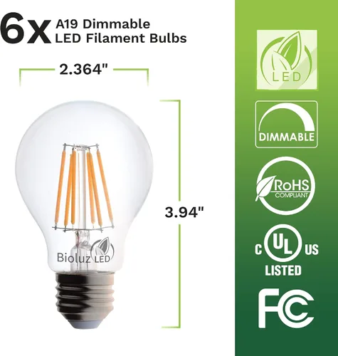 Miniatura 4 de Bioluz LED Bombillas A19 de 40 vatios que utilizan bombillas Edison de 5 W regulables estilo filamento Edison, 2700 K cálidas FCC UL RoHS Título 20