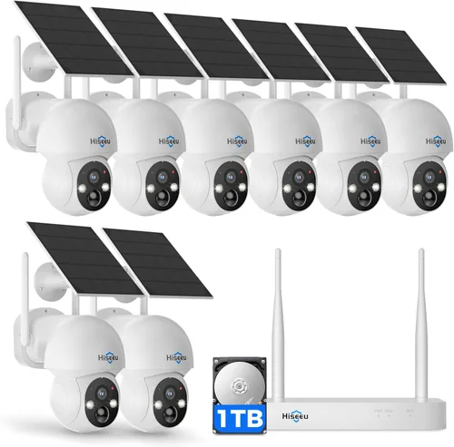 Miniatura 9 de Hiseeu Cámara de seguridad solar para exteriores, cámaras de 4MP, sistema de cámaras de seguridad inalámbricas para el hogar, visión nocturna a