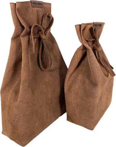 Miniatura 3 de Hide & Drink, Saco con cordón (2 unidades) hecho a mano de piel de oveja y cuero de grano completo - Canela