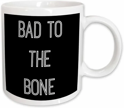 Miniatura 10 de 3dRose Bad to The Bone - Taza de cerámica con fondo de letras, 11 onzas, negro/blanco