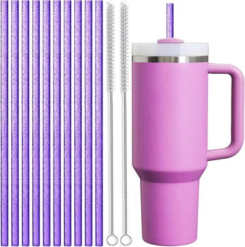 Miniatura 10 de ALINK Sorbetes reutilizables de glitter rosa para vaso Stanley de 40 oz y 30 oz, sorbetes de plástico duro de 12 pulgadas para vaso Stanley, Owala