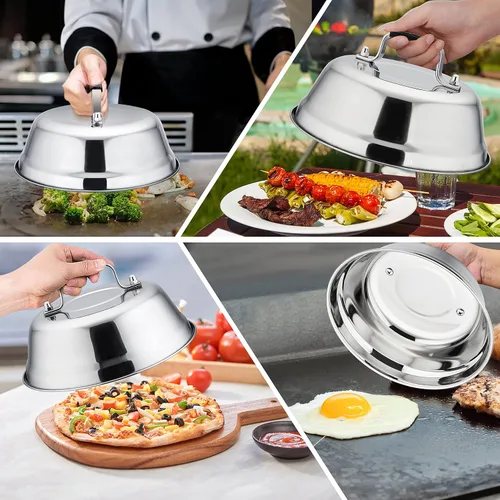 Miniatura 5 de HaSteeL - Juego de 3 cúpula de fusión de queso, cubiertas redondas de acero inoxidable para vaporizar, accesorios profesionales para parrilla