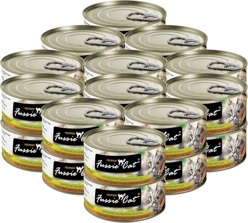 Miniatura 9 de Fussie Cat Comida húmeda prémium de atún y gambas en Aspic sin granos para gatos, 2.82 onzas, caja de 24
