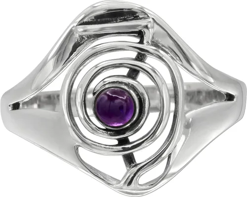 Moonlight Mysteries Anillo de reiki de plata de ley con símbolo de poder de Cho Ku Rei con piedra preciosa de amatista (talla 4-15)