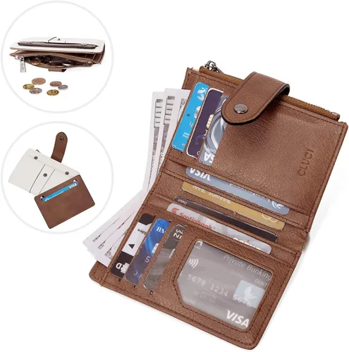 Miniatura 4 de CLUCI Cartera pequeña para mujer, de piel, delgada, plegable, con múltiples tarjeteros, organizador de diseño con ventana de identificación extraíble