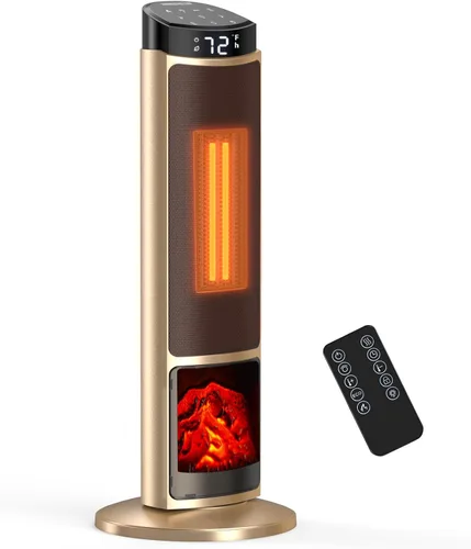 Sweetcrispy Calentador de espacio para uso en interiores, calentador portátil de 23 pulgadas con control remoto y termostato, 7 modos de luz,