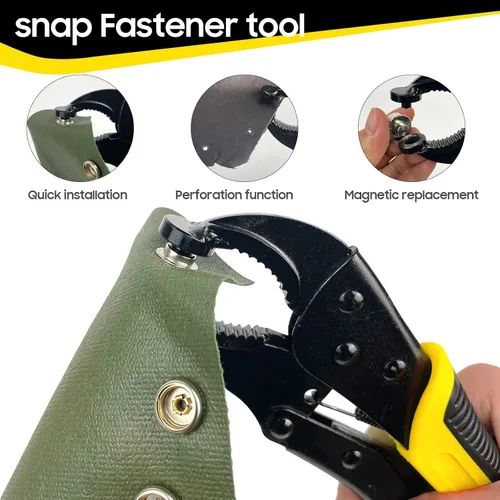 Miniatura 4 de Kit de herramientas de broche de presión resistente, función de punzonado, herramienta de botón a presión con ajustador, herramienta de broche de 15