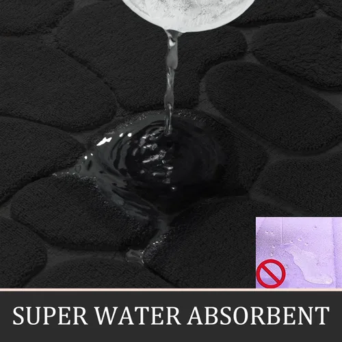 Miniatura 4 de YIHOUSE Juego de 2 tapetes de baño de espuma viscoelástica, antideslizantes, absorbentes de agua, lavables, para fregadero, inodoro y suelo Negro