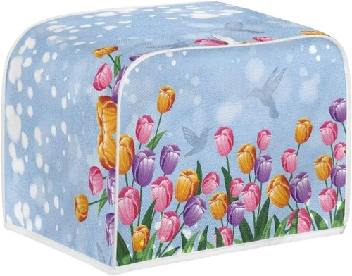 Miniatura 2 de Cubierta para tostadora de flores coloridas de 2 rebanadas de ranura ancha, a prueba de polvo, protectores de huellas dactilares y protección contra