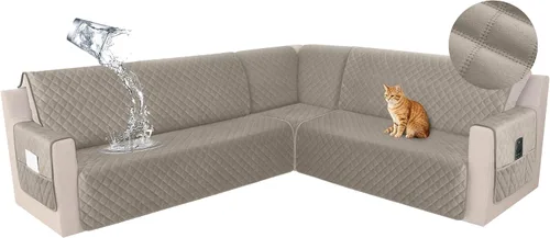 Miniatura 21 de HDCAXKJ Funda seccional de esquina impermeable para sofá de terciopelo en forma de L, fundas para sofá para mascotas, perros, suaves, resistentes