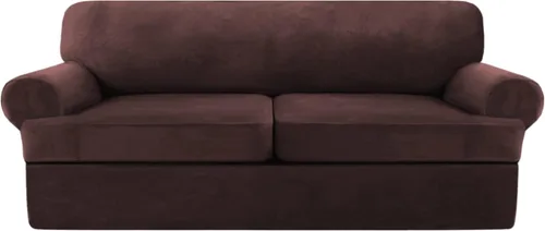 Miniatura 14 de NA Funda de terciopelo para sofá con cojín en T, 4 piezas, fundas de sofá suaves para sofá, fundas protectoras de muebles con 3 asientos Marfil