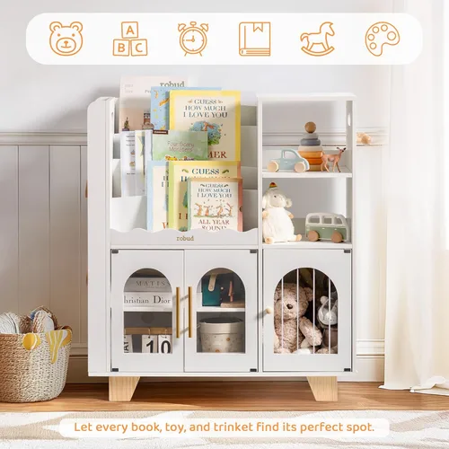 Miniatura 8 de ROBUD Organizador de almacenamiento de juguetes, organizadores y almacenamiento de juguetes todo en uno, estantería de madera para niños con 6 Blanco