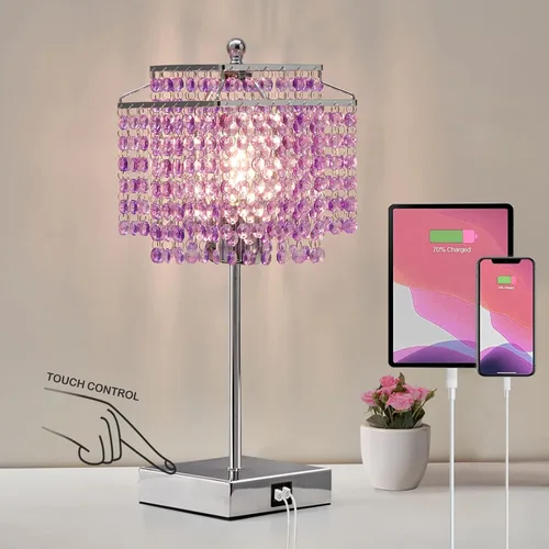 Miniatura 9 de Luvkczc Lámpara de Mesa de Cristal con Control Táctil Juego de 2, Lámpara de Mesa de Noche USB con Puertos USB C+A, Lámpara Regulable con Pantalla