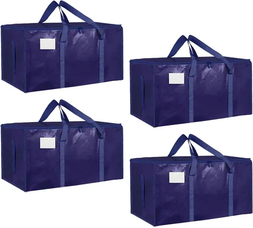 Miniatura 15 de Paquete de 4 bolsas de mudanza extra grandes y resistentes, bolsas de almacenamiento impermeables con asas y cremalleras, plegables para dormitorio