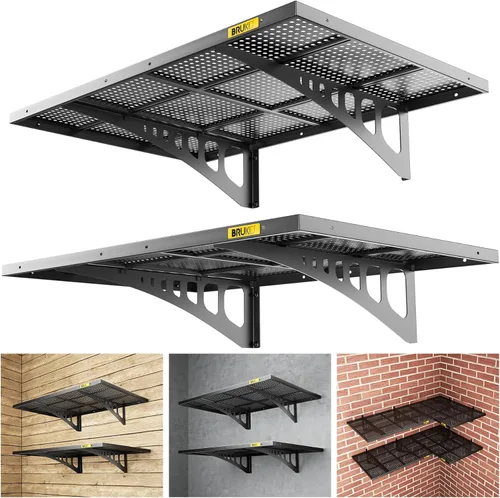 Miniatura 13 de Paquete de 4 estantes de pared de metal ajustables de 2 x 3 pies, estantes de almacenamiento de garaje resistentes montados en la pared, color negro