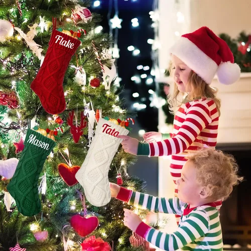 Miniatura 41 de Calcetines de Navidad personalizados para perros y gatos, calcetín de Navidad bordado con nombre personalizado en forma de pata de mascota o hueso