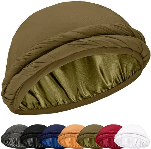 Miniatura 10 de Turbante Halo con Forro de Satén de Seda Envolvente de Cabeza Preajustado Gorro de Calavera para Hombres y Mujeres Gorro para Dormir Cubierta