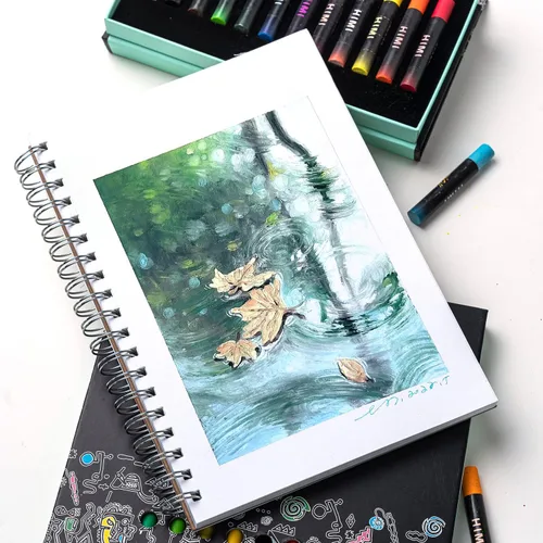 Miniatura 5 de HIMI Juego de Hojas de Gouache 7X10 Pulgadas (98lb/160g) 50 Hojas de Papel Mixto, Encuadernado con Alambre Lateral, Textura Fina, en Juego de Hojas