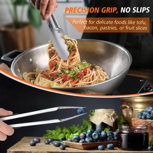 Miniatura 6 de Hotec Pinzas de Cocina de Acero Inoxidable, Juego de 2-9", Pinzas de Metal con Bloqueo para Cocinar, Servir, BBQ, Parrilla con Agarre Antideslizante