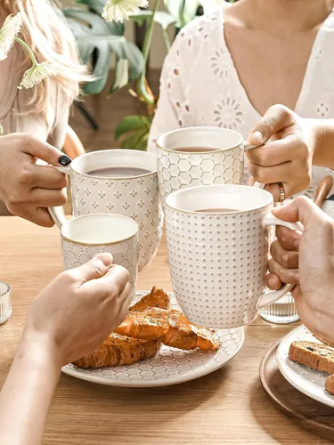 Miniatura 2 de LE TAUCI Tazas de café de 16 oz, juego de tazas de cerámica, tazas con relieve para café con leche, té caliente, capuchino, moca, cacao, aptas