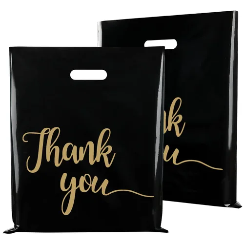 Miniatura 11 de Paquete de 100 Bolsas de Compras Negras de Agradecimiento para Pequeñas Empresas - 9"x12" Extra Gruesas 2.36 Mil Bolsas de Agradecimiento de Negro
