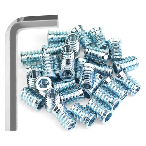Miniatura 20 de Insertos roscados de 1/4-20, insertos de madera, insertos roscados de acero para tornillo de muebles de madera, kit de 145 piezas de insertos